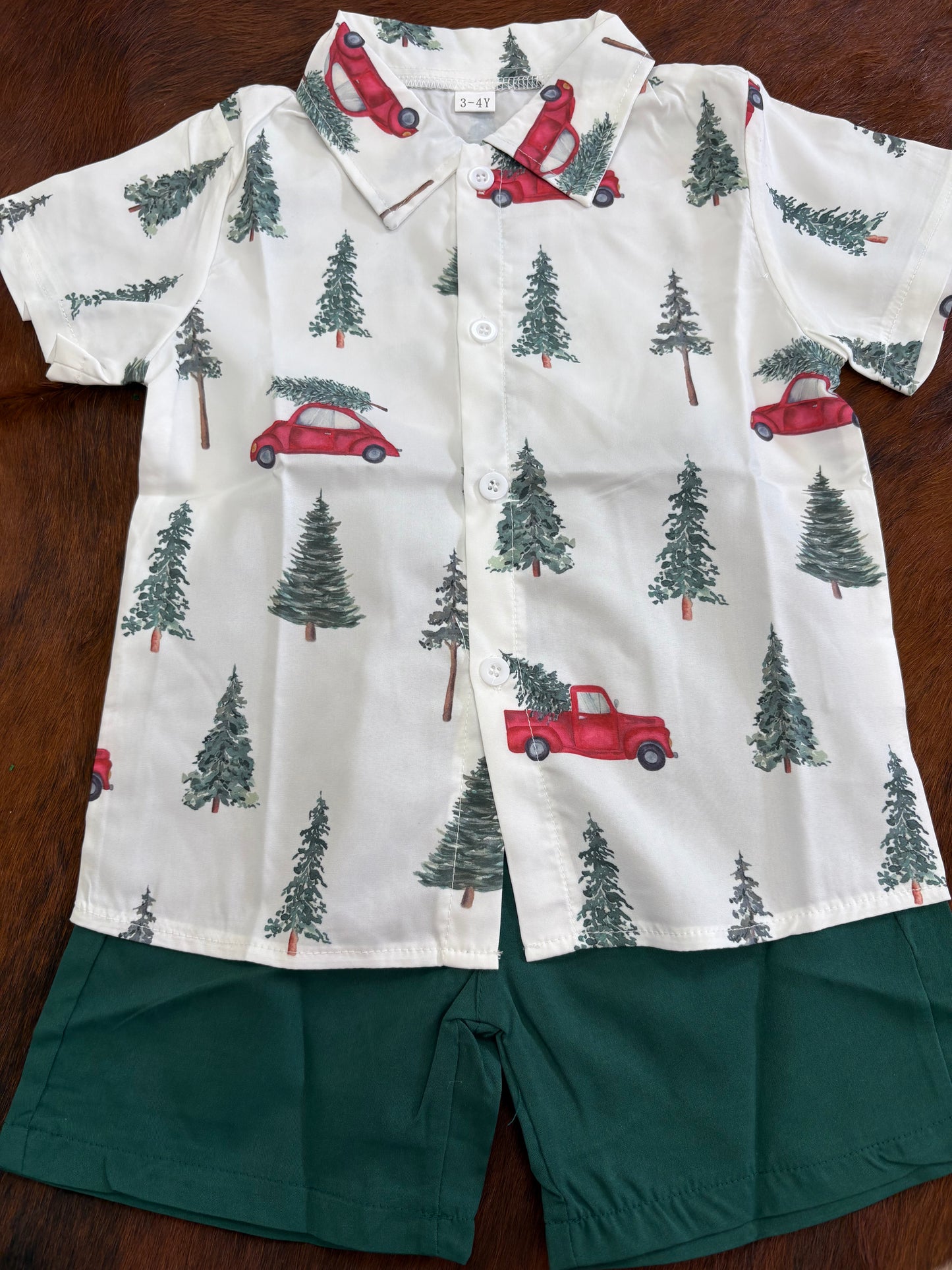 Christmas tree truck collared shirt and short set