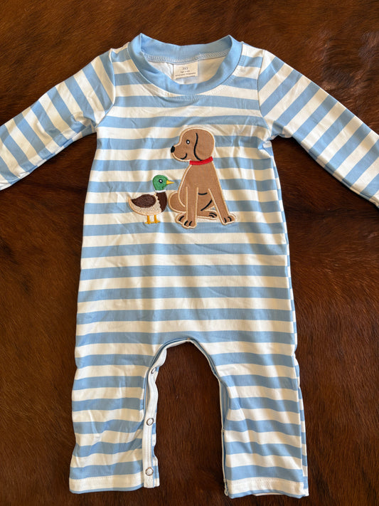 Baby boy duck & dog appliqué romper