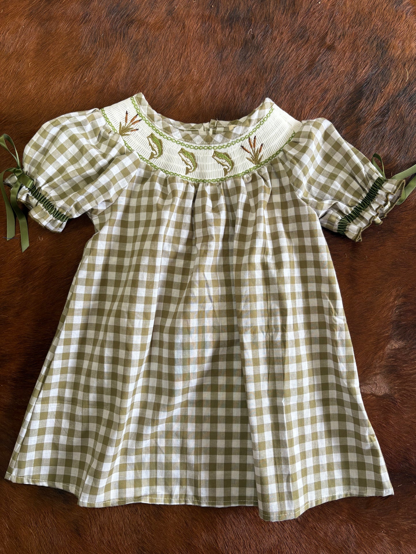 Green plaid embroidered bass dress