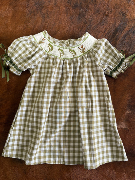 Green plaid embroidered bass dress
