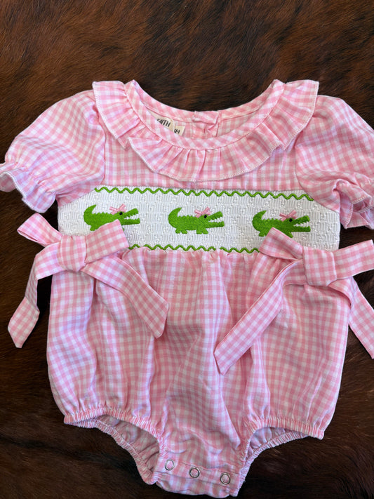 Alligator smocked onesie