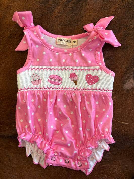 Pink poka dot girl onesie