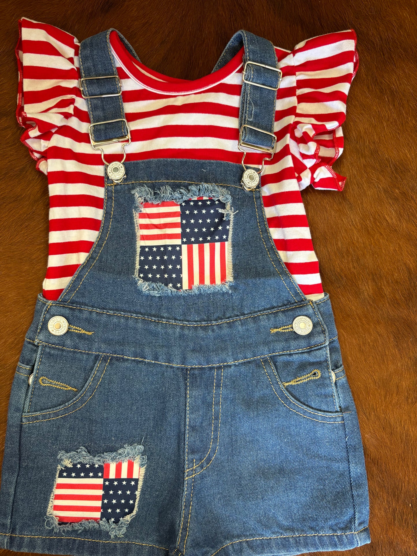 Girl patriotic patchwork denim overall outfit