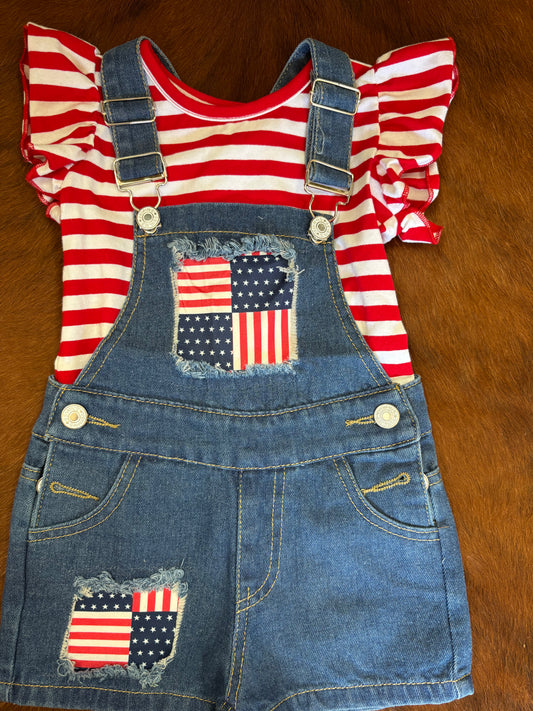 Girl patriotic patchwork denim overall outfit