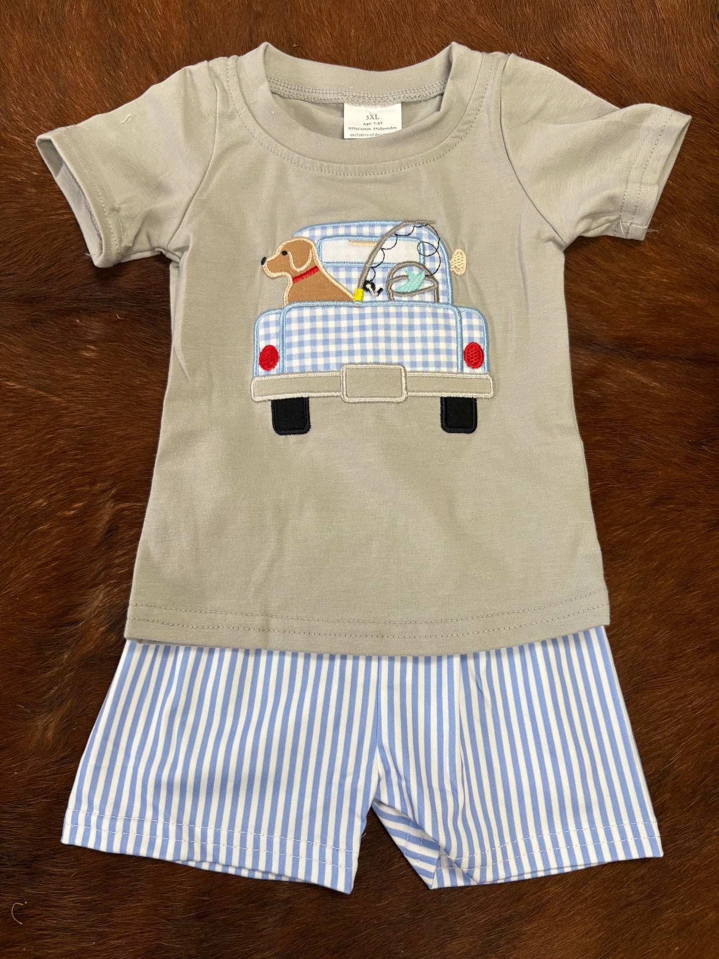 Grey Dog Fishing Boy Short Set