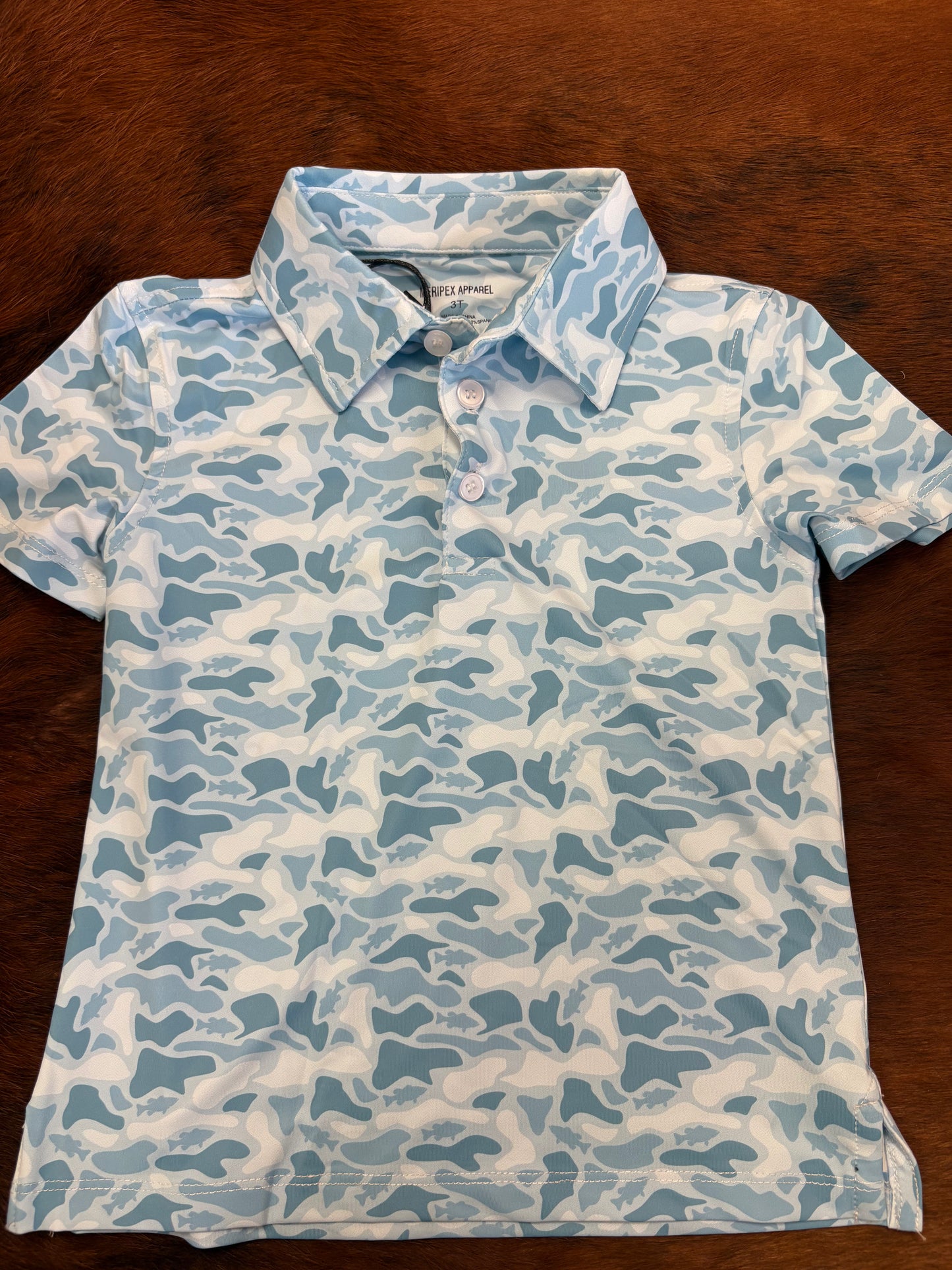 Blue fish camo collared toddler/youth shirt