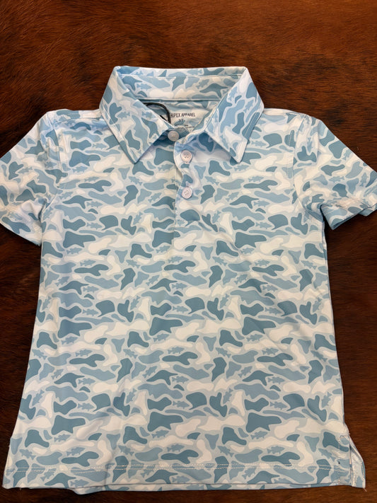 Blue fish camo collared toddler/youth shirt