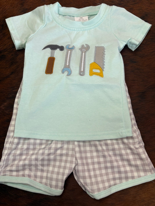 Teal Tool Boy Toddler Short Set