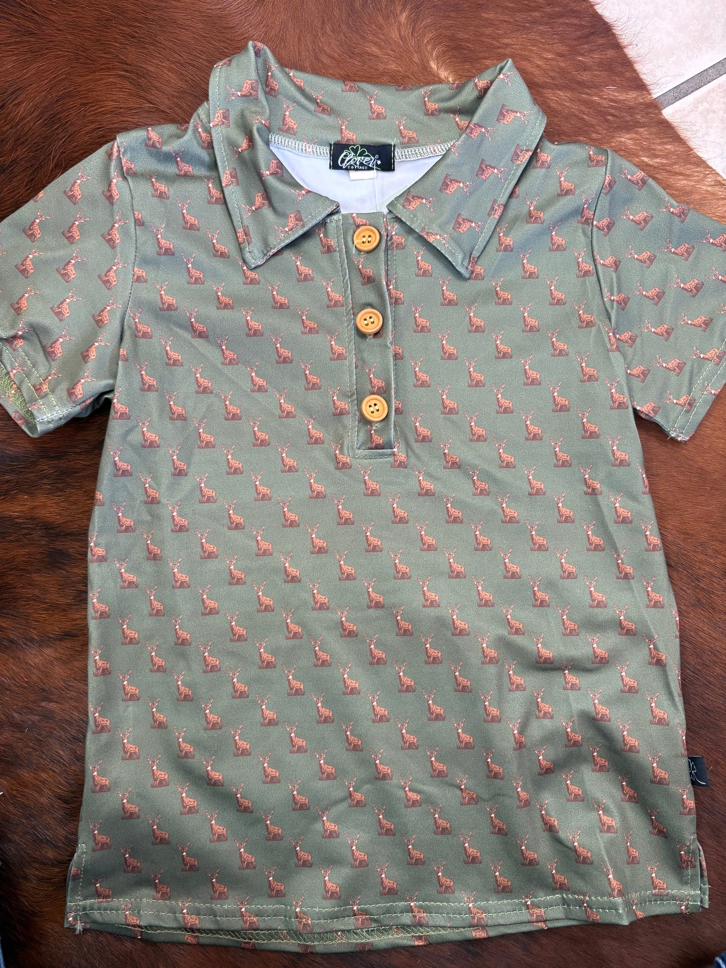 Dark Green Deer Collared Boy Shirt
