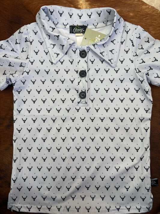 Black Deer Antler Boy Collared Shirt